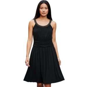 Adrianna Papell Beaded Egyptian Collar Dress Women’s 14 Black Cocktail Midi